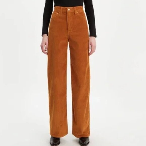 NEW NWOT! LEVI'S RIBCAGE WIDE LEG JEANS 100% COTTON CORDUROY HIGH RISE sz 27 - Picture 1 of 7